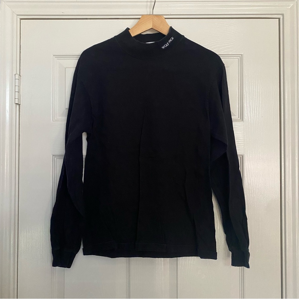 Anvil 2000s Wolves Run Together Wolf Pack Black Long Sleeve Shirt Mens Medium